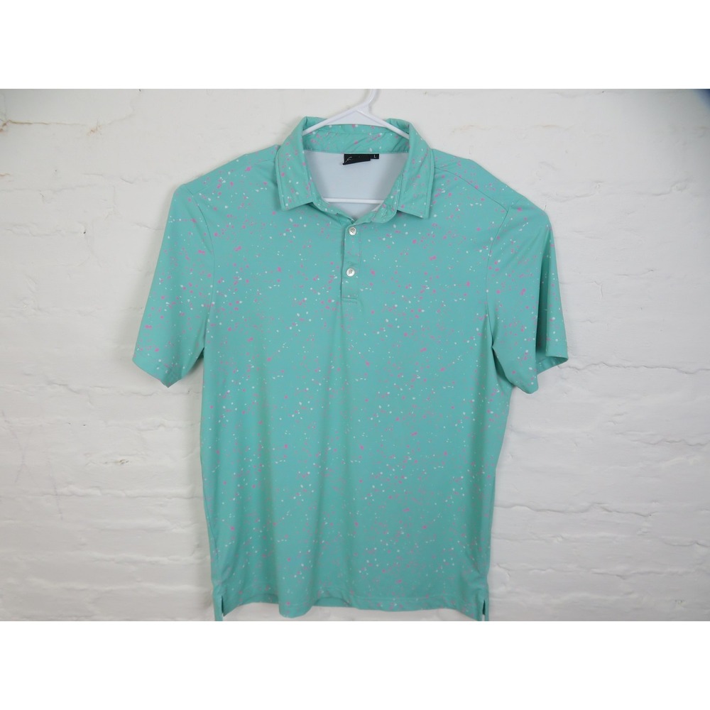 Sunday Swagger Polo Shirt Mens Large Teal Pink Splatter Golf Performance Stretch